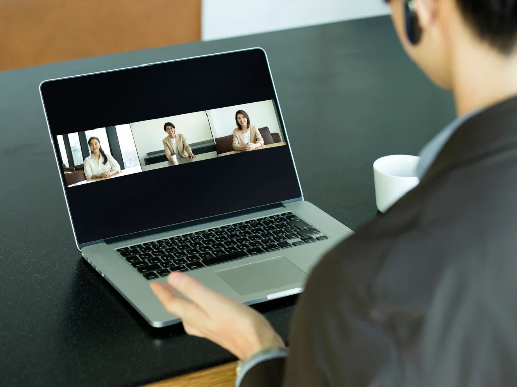 a person talking to the clients